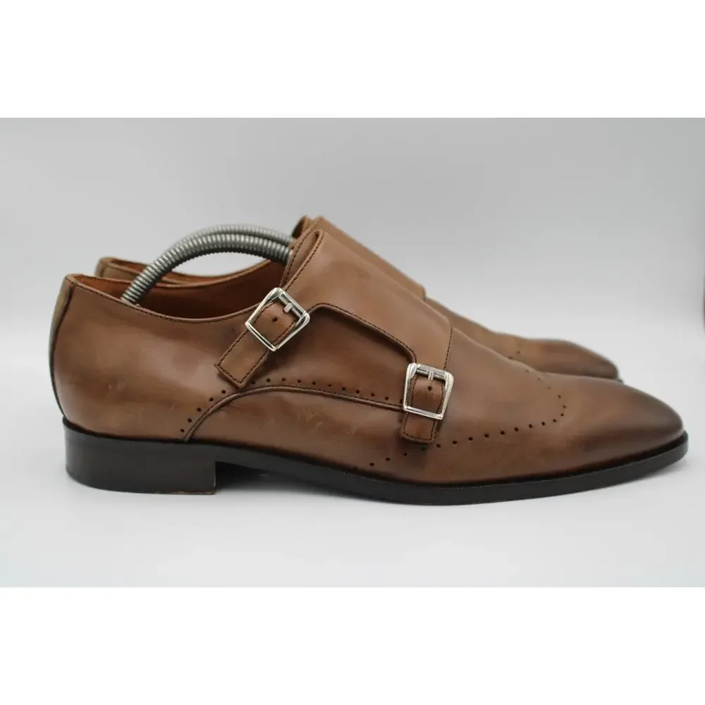Size 9.5 - Matteo Massimo 8279 Genuine Leather Monk Strap Dress Shoes Italy